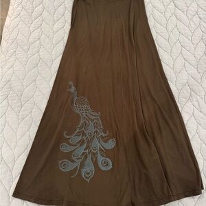 Elegant Brown Skirt with Peacock Design